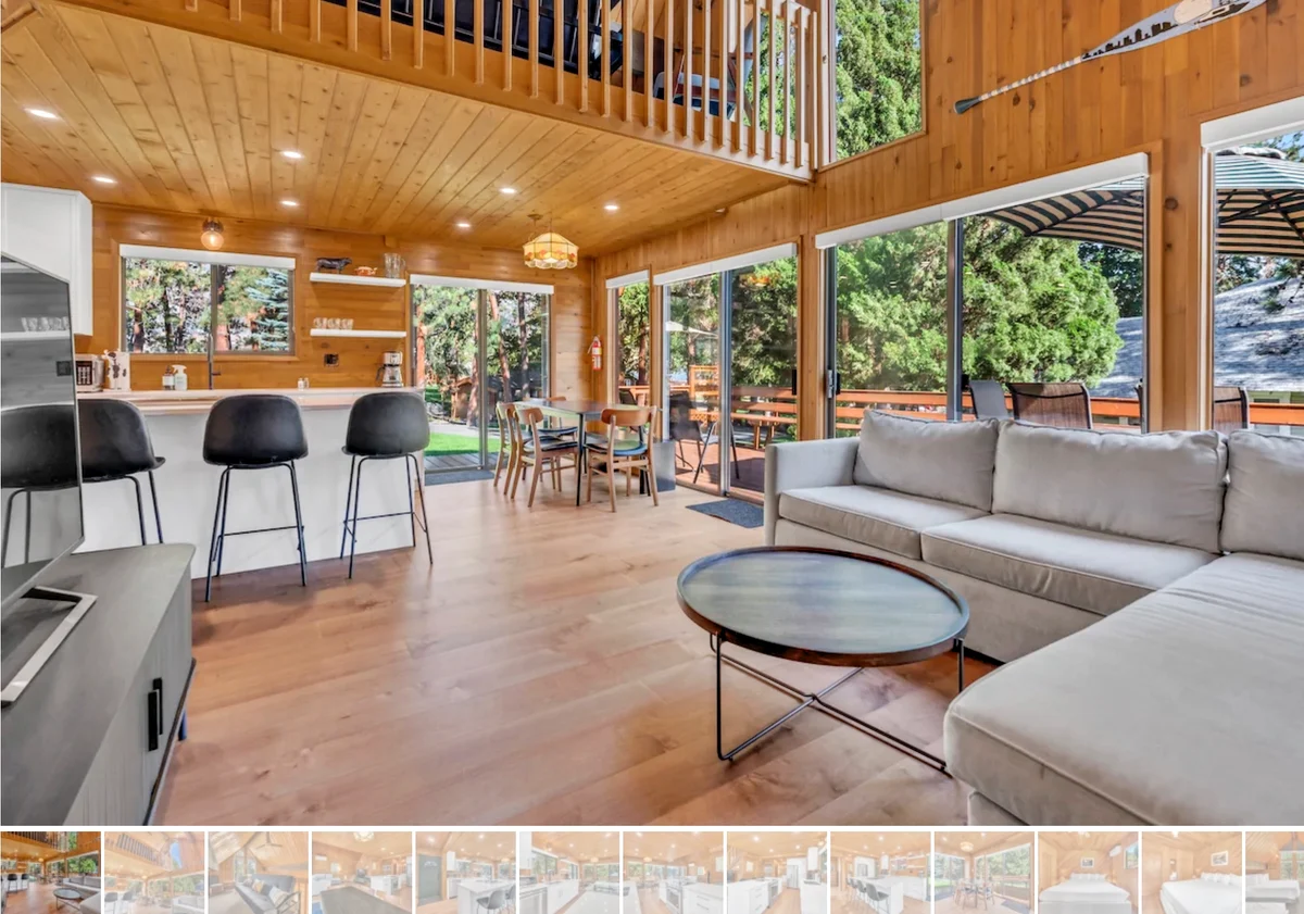 Olive Cabin Living area with exterior view of lake - Okanagan Resort rental accommodations on Skaha Lake - Ponderosa Point