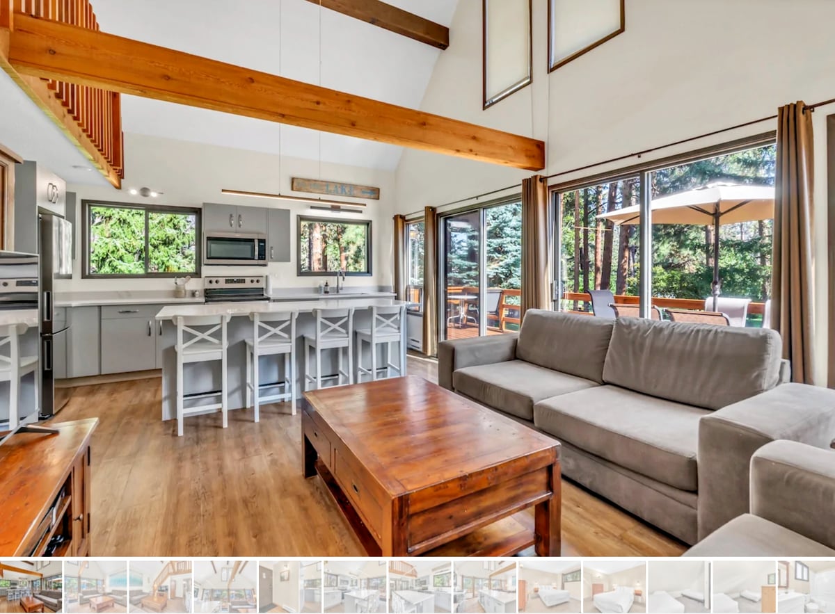 Olive Cabin Living area with exterior view of lake - Okanagan Resort rental accommodations on Skaha Lake - Ponderosa Point