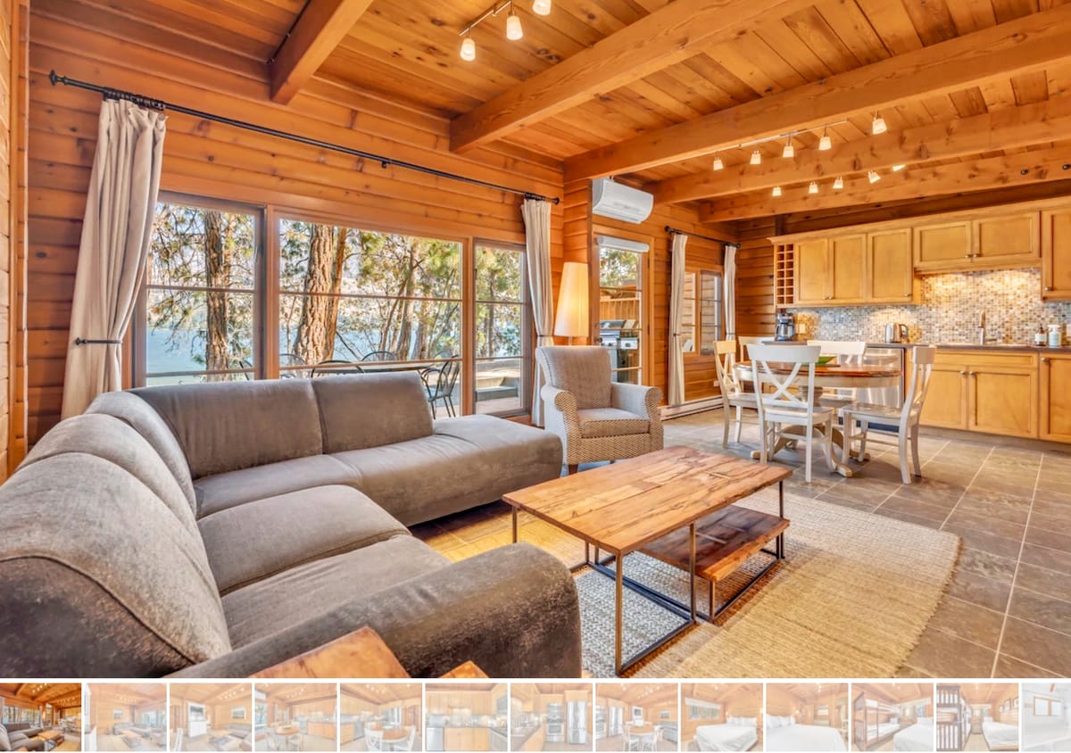 Olive Cabin Living area with exterior view of lake - Okanagan Resort rental accommodations on Skaha Lake - Ponderosa Point