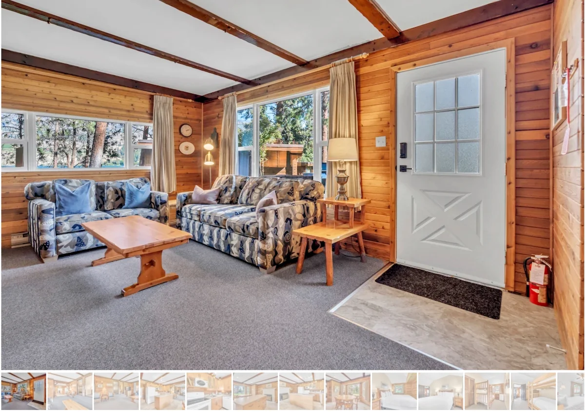 Olive Cabin Living area with exterior view of lake - Okanagan Resort rental accommodations on Skaha Lake - Ponderosa Point