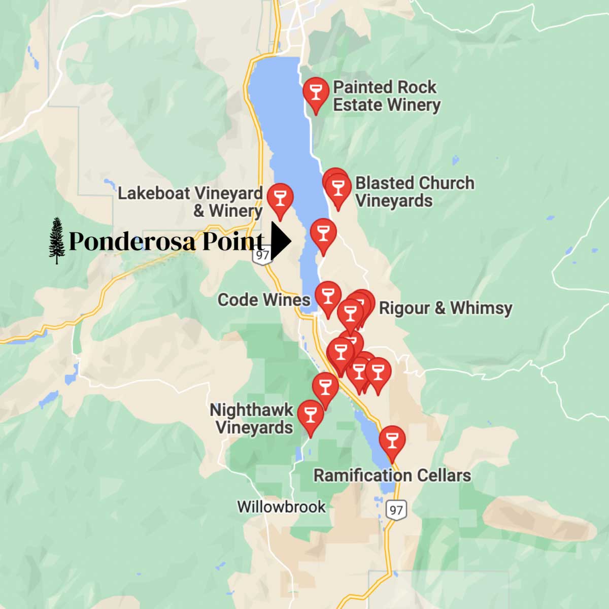 Okanagan Map of local vineyards